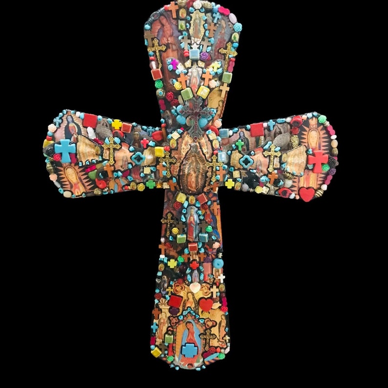 Catholic Mosaic Art Cross Our Lady of Guadalupe Large Jeweled Etsy