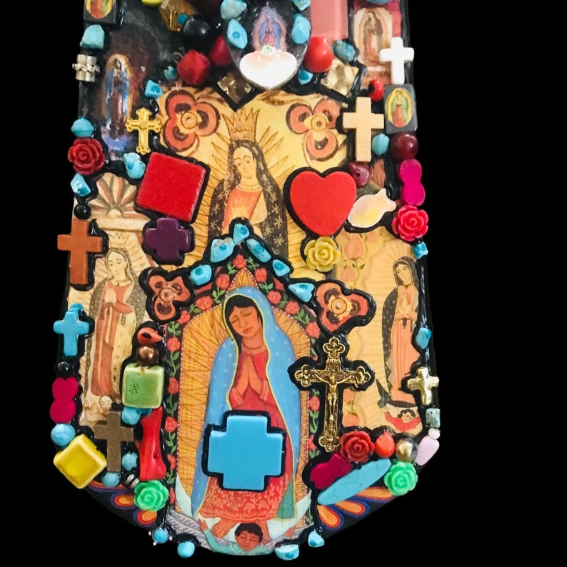 Catholic Mosaic Art Cross Our Lady of Guadalupe Large Jeweled Etsy