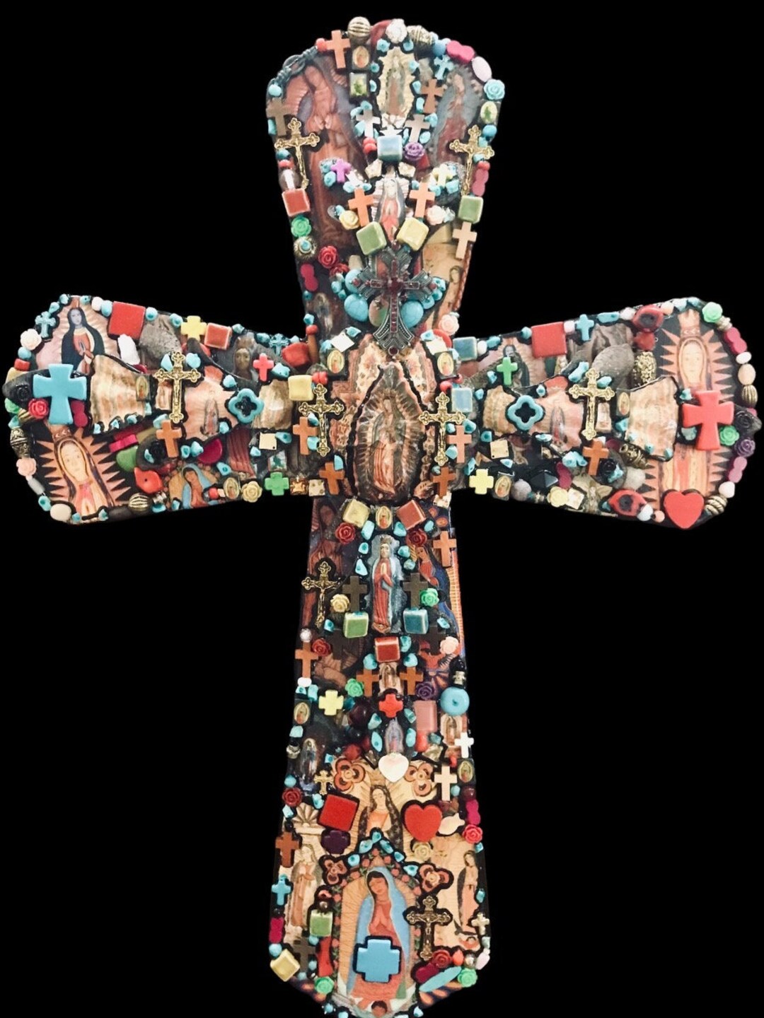Catholic Mosaic Art Cross Our Lady of Guadalupe Large Jeweled Etsy