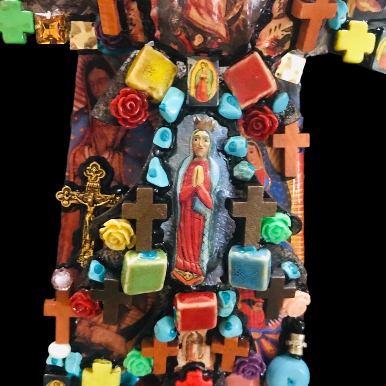 Catholic Mosaic Art Cross Our Lady of Guadalupe Large Jeweled Etsy