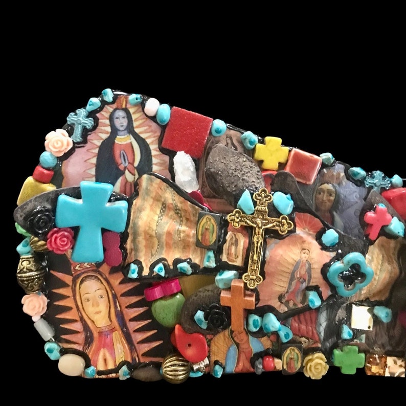 Catholic Mosaic Art Cross Our Lady of Guadalupe Large Jeweled Etsy