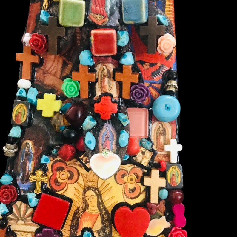 Catholic Mosaic Art Cross Our Lady of Guadalupe Large Jeweled Etsy
