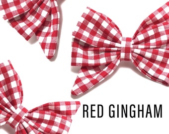 Dog Girly Bow | Girly Dog Bow, Bell Bow, Collar Bows, Over The Collar, Dog Bows, Floral Dog Bow, Bows for Dogs, Classic Gingham in Red