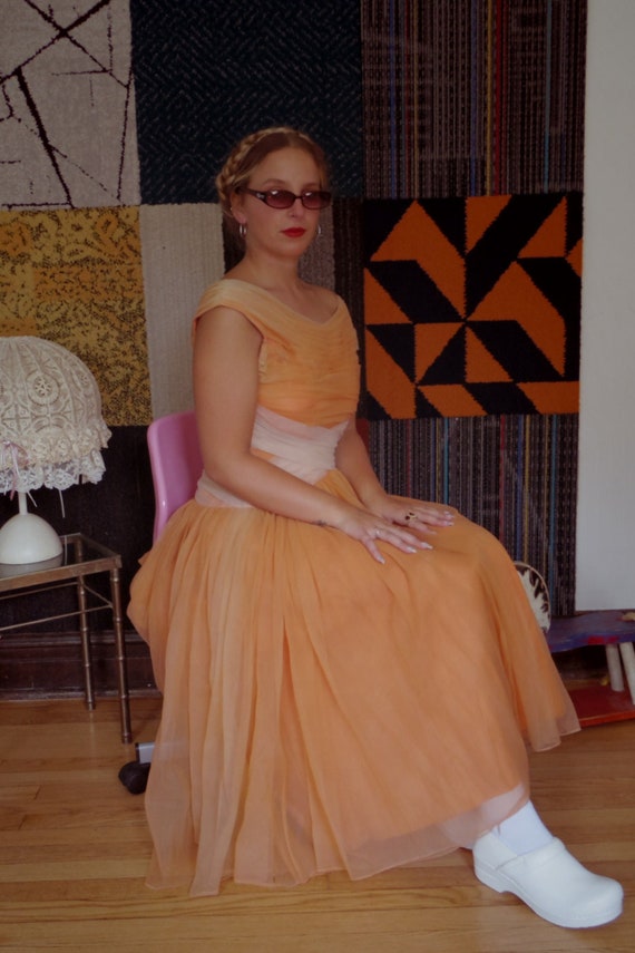 vintage peach tulle 50s party dress