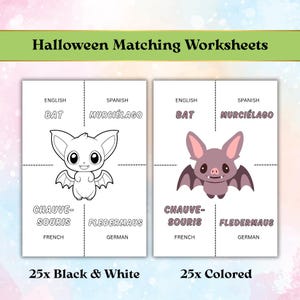 Halloween Matching Cards Multilingual Activity Bundle English Spanish French German Printable Coloring Pre-Colored Versions A4 & US Letter