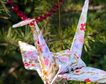Origami Ornament - Christmas Ornament - Exquisite Origami Crane Christmas Ornament with sparkling crystal - Gold - #B5HG