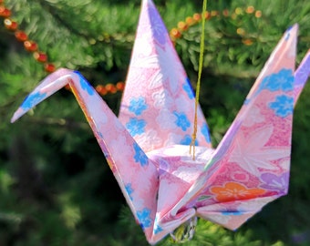 Pink Origami Ornament - Exquisite Christmas Ornament - Origami Christmas Ornament - Pink Peace Crane Ornament - Pink Japanese paper -#B7HGXM