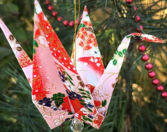 Exquisito adorno de origami: adorno navideño de grulla de origami de papel japonés con cristal brillante, rojo, en caja de regalo, #A1HGxm