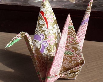 Exquisite Origami Crane gift - Gift under 10 - Peace Crane - Luxurious Japanese Paper in Gold and pink - Origami crane gift - #B1ST