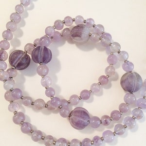 Jewelry Amethyst necklace with pearls and old mala Tibetan Thailand - MCMirabiliaCurios hand carved melon beads