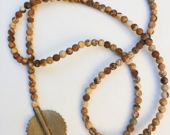 Jewel collar necklace necklace made of Jasper beads landscape and a bronze bead Baoulé