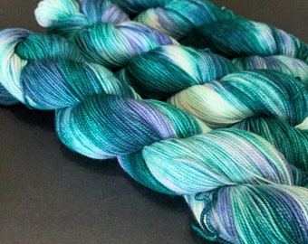 It's Only a Paper Moon - Blue/green/white variegated sock yarn - 100g ready to ship hand dyed fingering weight yarn