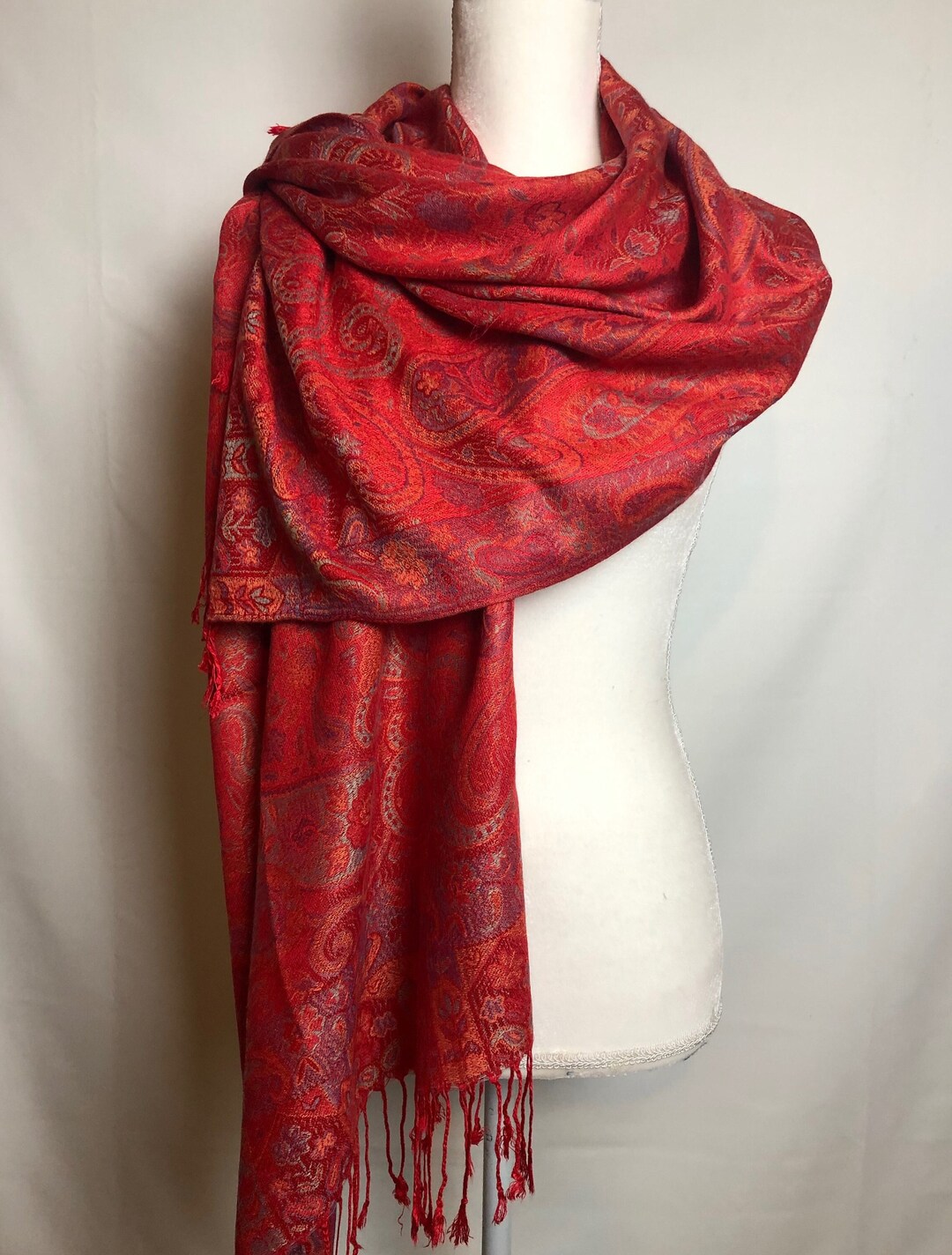 Bright Red Pashmina Shawl Made of Soft Viscose Ultralight. Etsy