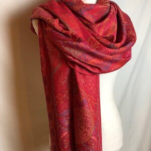 Bright Red Pashmina Shawl made of soft Viscose Ultralight. Colorful Unisex Scarf. Reversible Wrap. Fine Stole. zdjęcie 2