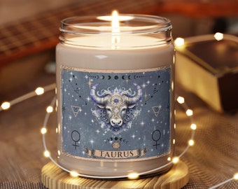 Taurus Zodiac geurende sojakaars, 9oz verjaardag astrologie kaars, Taurus zodiac kaars, verjaardagskaars astrologie geschenken, mei Zodiac kaars