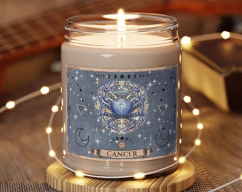 Cancer Zodiac scented soy candle, 9oz birthday astrology candle, Cancer zodiac Candle, Birthday Candle Astrology Gifts, July Zodiac candle