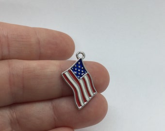 20 or 50 pcs BULK American Flag Charms USA-US Seller 4 Antique Silver AS635