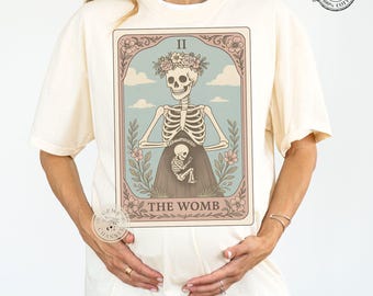 Comfort Colors* The Womb Pregnancy Tarot Shirt | Pregnant Skeleton Tee | Whimsical Pregnancy Gift | Vintage Maternity Oversized T-shirt