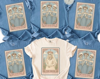 Comfort kleuren * The Bride skelet tarotkaart shirt, Witchy vrijgezellenfeest shirt, Halloween vrijgezellenshirt, gotische bruiloft bruid T-shirt