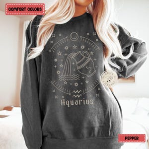 Comfort Colors* Astrology Aquarius Zodiac Sweatshirt, Aquarius Horoscope sweater, Astrological Sign Pullover, Celestial Birthday Gift