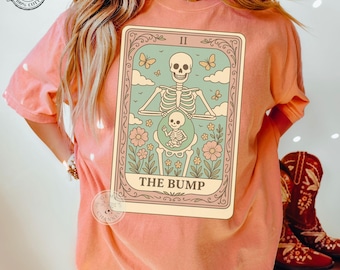 Comfort Colors* The Bump Pregnancy Tarot Shirt | Pregnant Skeleton Tee | Whimsical Pregnancy Gift | Vintage Maternity Oversized T-shirt