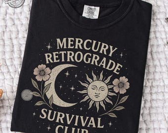 Comfort Colors* Mercury Retrograde Survival Club Shirt | Vintage Celestial Moon Sun Astrology Tee | Mystical Witchy Graphic T-Shirt