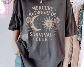 Comfort Colors* Mercury Retrograde Survival Club Shirt | Vintage Celestial Moon Sun Astrology Tee | Mystical Witchy Graphic T-Shirt