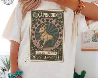 Comfort Colors* Capricorn Zodiac T-Shirt - Vintage Astrology Shirt, Capricorn Birthday Gift, Celestial Star Sign Tee, Retro Horoscope Top