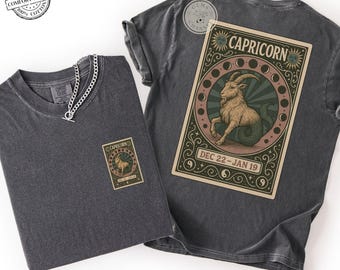 Comfort Colors* Capricorn Zodiac T-Shirt - Vintage Astrology Shirt, Unisex Capricorn Birthday Gift, Tarot Card Celestial Star Sign Tee