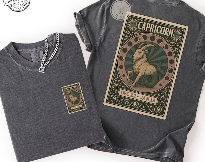 Comfort Colors* Capricorn Zodiac T-Shirt - Vintage Astrology Shirt, Unisex Capricorn Birthday Gift, Tarot Card Celestial Star Sign Tee