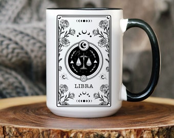 Taza del zodiaco Libra, taza de cumpleaños Tarot Libra, regalo Libra, taza del zodiaco de astrología, taza de café Libra Constellation, regalo para el amante de la astrología