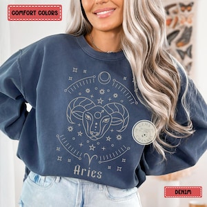 Comfort Colors* 牡羊座占星術星座スウェットシャツ、牡羊座星占いセーター、星座プルオーバー、牡羊座への天体誕生日プレゼント