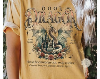 Comfort Colors* Book Dragon Readers Society T-shirt Dragon Book Shirt Mythical Creatures Book Top Bookish Vintage Reading T-shirt for Women