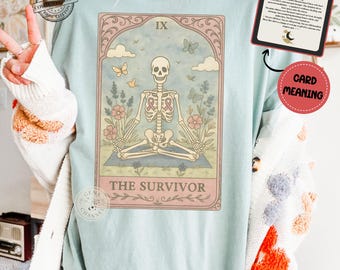 Comfort Colors* The Survivor Tarot Card Shirt, Cancer Awareness Tee, Skeleton Tarot T-Shirt, Breast Cancer Gift, Cancer Survivor Graphic Tee