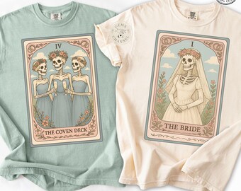 Comfort kleuren * The Bride skelet tarotkaart shirt, Witchy vrijgezellenfeest shirt, Halloween vrijgezellenshirt, gotische bruiloft bruid T-shirt