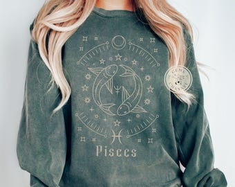 Comfort Colors* Ryby Astrologia Zodiak Bluza, Ryby Horoskop sweter, Znak astrologiczny sweter, Niebiański prezent urodzinowy dla Ryb