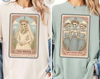 Comfort kleuren * The Bride skelet tarotkaart shirt, Witchy vrijgezellenfeest shirt, Halloween vrijgezellenshirt, gotische bruiloft bruid T-shirt
