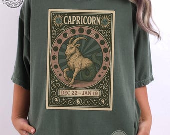 Comfort Colors* Capricorn Zodiac T-Shirt - Vintage Astrology Shirt, Capricorn Birthday Gift, Celestial Star Sign Tee, Retro Horoscope Top