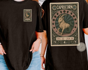Comfort Colors* Capricorn Zodiac T-Shirt - Vintage Astrology Shirt, Unisex Capricorn Birthday Gift, Tarot Card Celestial Star Sign Tee