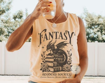 Comfort Colors* Fantasy Reader Tank top Dragon Lover Tank Mythical Creatures Book Top Bookish Vintage Reading Tank top for Women Book lover