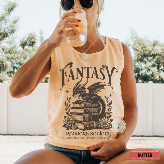 Comfort Colors* Fantasy Reader Tank top Dragon Lover Tank Mythical Creatures Book Top Bookish Vintage Reading Tank top for Women Book lover