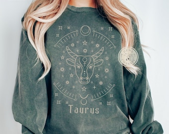 Comfort Colors* Taurus Astrology Zodiac Sweatshirt, Taurus Horoscope sweater, Astrological Sign Pullover, Celestial Birthday Gift For Taurus
