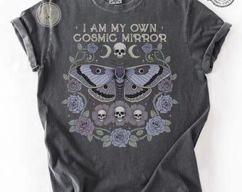 Comfort Colors* Gothic Garden Moth T-Shirt, Dark Academia Shirt, Floral Skull Creepy T-Shirt, Goth Graphic Tee, Witchy Aesthetic, Occult Art