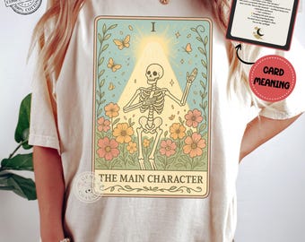 Comfort Colors* The Main Character Trendy Tarot Shirt | Skeleton Graphic Tee | Witchy Aesthetic T-Shirt | Gen Z Vintage Tarot Skeleton Tee
