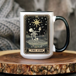 De Star Tarot kaart mok, cadeau voor tarot liefhebber, esoterische cadeau mok, Witchy Vibes tarot kaart mok, The Star skeleton tarot kaart mok