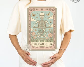 Comfort Colors* The Two Of Us Pregnancy Tarot Shirt | Pregnant Skeleton Tee | Whimsical Pregnancy Gift | Vintage Maternity Oversized T-shirt