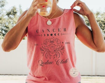 Camiseta sin mangas con el signo astrológico del zodiaco Cáncer Comfort Colors*, camiseta sin mangas personalizada con el horóscopo de Cáncer, camiseta sin mangas de verano con el signo astrológico, camiseta de cumpleaños celestial de Cáncer