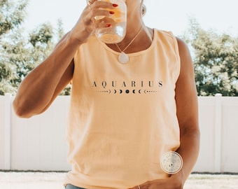 Comfort Colors* Astrology Aquarius Zodiac Tank-top, Aquarius Horoscope shirt, Astrological Sign summer tank, Celestial Zodiac Birthday Top