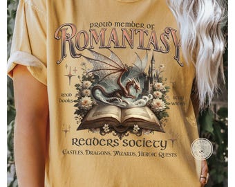 Camiseta de la Sociedad de Lectores Romances Comfort Colors* Camiseta con diseño de dragón Camiseta con diseño de libro de criaturas míticas Camiseta vintage de lectura para mujer