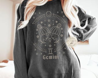 Sudadera con el signo del zodiaco y la astrología de Géminis Comfort Colors*, suéter con el horóscopo de Géminis, suéter con el signo astrológico, regalo de cumpleaños celestial para Géminis